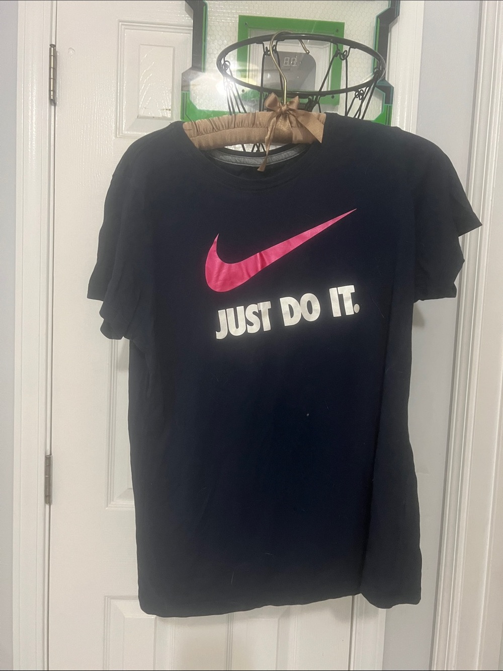 Nike Black Kids' Short Sleeve Tee with Pink Swoosh